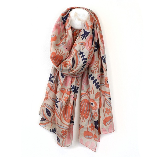 Organic Cotton Coral Mix Botanical Print Scarf by Peace of Mind